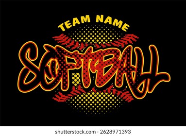 softball team design with ball and stitches for school, college or league sports