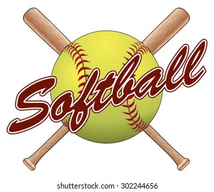 Softball Team Design is an illustration of a softball design with a softball, crossed bats and the word softball. Great for team t-shirts.