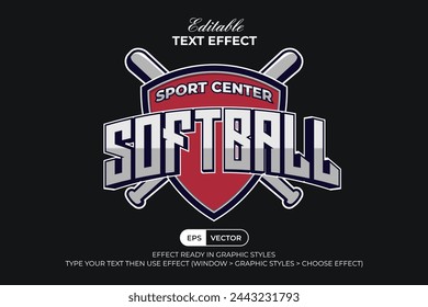 Softball Text Effect 3D Curved Style. Editable Text Effect.