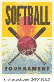 Softball Tournament typographical vintage grunge style poster design. Retro vector illustration.