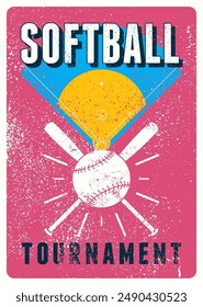 Softball Tournament typographical vintage grunge style poster design. Retro vector illustration.