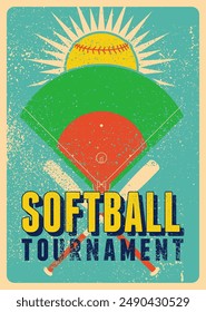 Softball Tournament typographical vintage grunge style poster design. Retro vector illustration.