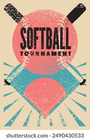 Softball Tournament typographical vintage grunge style poster design. Retro vector illustration.