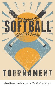 Softball Tournament typographical vintage grunge style poster design. Retro vector illustration.