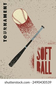 Softball Tournament typographical vintage grunge style poster design. Vector illustration.