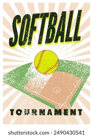 Softball Tournament typographical vintage grunge style poster design. Vector illustration.