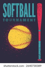 Softball Tournament typographical vintage grunge style poster design. Retro vector illustration.