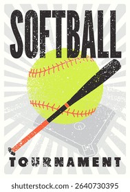 Softball Tournament typographical vintage grunge style poster design. Retro vector illustration.