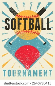 Softball Tournament typographical vintage grunge style poster design. Retro vector illustration.
