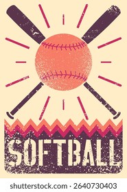 Softball typographical vintage grunge style poster design. Retro vector illustration.
