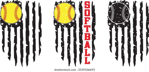 Softball US Flag, American Flag Baseball, Softball Silhouette