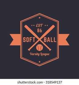 Softball vintage emblem, logo template, t-shirt design, vector illustration