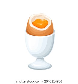 Soft-boiled chicken egg in eggshell in egg holder vector illustration.