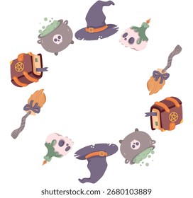 Um quadro em círculo de Halloween de cor suave com elementos assustadores. Perfeito para adesivos, banners e decorações festivas. Download digital instantâneo!

