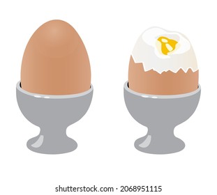 Soft-Cooked Eggs in cup. Dipping eggs for perfect breakfast. Vector illustration. 