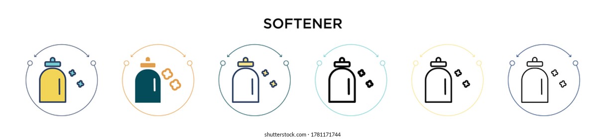 Icono de atenuador en el estilo relleno, delgado, contorno y trazo. Ilustración vectorial de dos iconos vectoriales de suavizante de color y negro se puede utilizar para móviles, ui, web