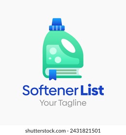 Softener List Logo Vector Illustration. Template Design Idea Combining Softener Detergent Bottle And Book Shape