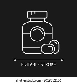 Softgel White Linear Icon For Dark Theme. Oral Dosage Medicine. Soft Gelatin Capsules. Thin Line Customizable Illustration. Isolated Vector Contour Symbol For Night Mode. Editable Stroke