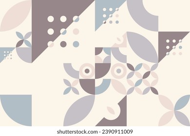 A soft-hued abstract design with minimalist geometric shapes, reflecting Bauhaus and Scandinavian styles. This artwork serves as a stylish backdrop with a vintage, modern flair