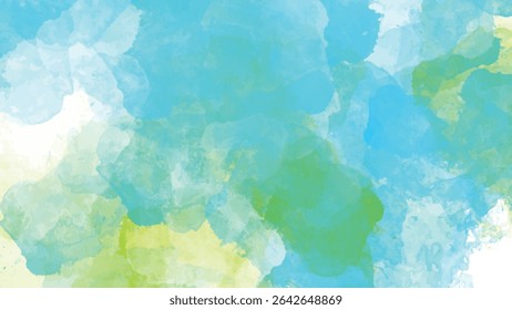 Softly blended pastel blue green and yellow watercolor washes create an organic texture abstract background The colors transition seamlessly creating a calming and serene mood