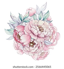 Softly colored peonies in shades of pink and cream display their delicate petals and lush green leaves, celebrating the essence of springtime