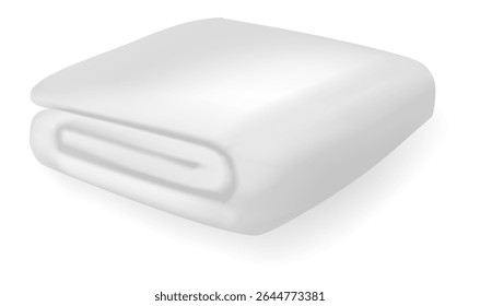 Softly folded white blanket resting on a white background, offering warmth and comfort for cozy relaxation. Perfect for enhancing a serene bedroom atmosphere or inviting restful sleep