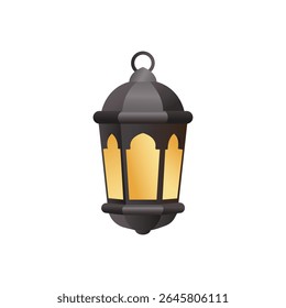 A softly glowing lantern hangs suspended in a void, its presence a beacon of warmth against an unseen darkness.