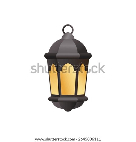 A softly glowing lantern hangs suspended in a void, its presence a beacon of warmth against an unseen darkness.