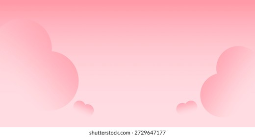 Fondo de degradado rosa suavemente brillante con caprichosas nubes en forma de corazón que crean una atmósfera romántica y soñadora