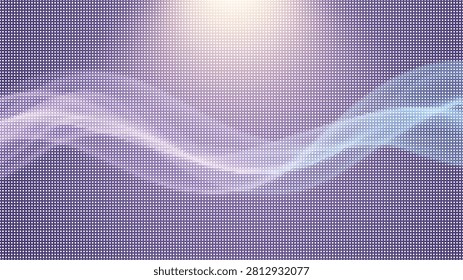Softly glowing waves and light trails on a purple background. Subtle shimmer and a textured dot overlay. Ethereal feel.
