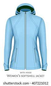 Softshell jacket for lady. Fully editable handmade mesh. Vector illustration.