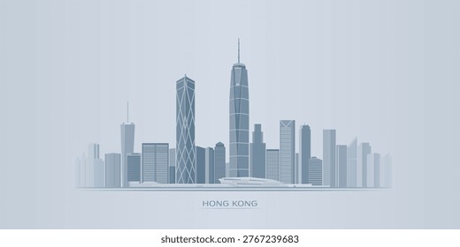 Soft-toned skyline of Hong Kong with simplified architectural forms and gentle layering. Designed for background use, UI layouts, and calm visual branding.