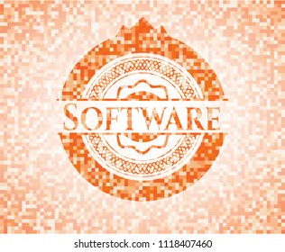 Software abstract orange mosaic emblem