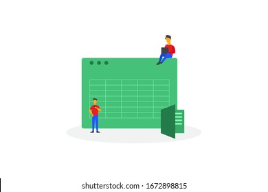 Software for accounting with sheet, formula, calculators. organizing accounting, financial, banking illustration concept for web landing page template, banner, and presentation