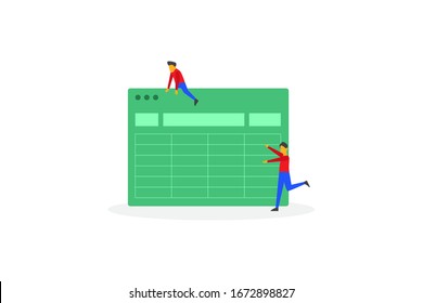 Software for accounting with sheet, formula, calculators. organizing accounting, financial, banking illustration concept for web landing page template, banner, and presentation