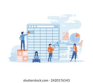 Software for accounting with sheets, formulas, calculator. creating a balance sheet is easier with software. flat vector modern illustration 