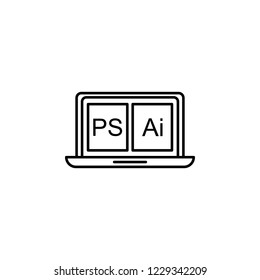 Software, ai, ps, laptop  icon. Element of editorial design icon. Thin line icon for website design and development, app development. Premium icon