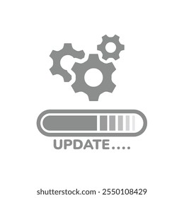 Icono de Vector de Actualizar de software o App. Barra Actualizar con ruedas dentadas.