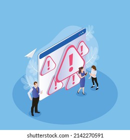 Software or application error warning isometric 3d vector illustration concept for banner, website, illustration, landing page, template, etc