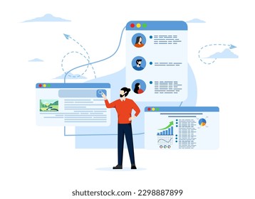 software or application to help users get their own results, online help or help, resource management or electronic auto report concept, businessman using software.