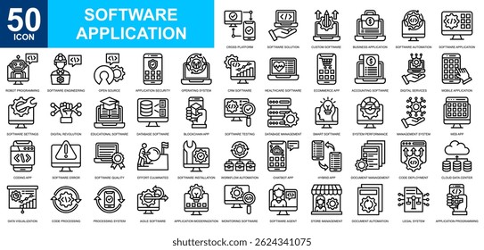 Software Application icon collection set. Platform, web app, Application Modernization, cloud , edge icon. Simple line vector.