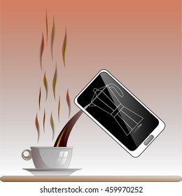 Software application for smartphone to make coffee - concept illustration