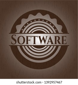Software badge with wood background
