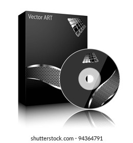Software black box and disc isolated on white background. Vector.