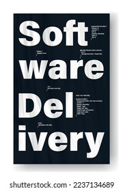 Software black and white poster. IT technologies and cyberspace, development of programs and applications. Template, layout and mock up. Graphic element for website. Cartoon flat vector illustration