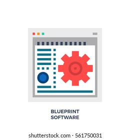 Software For Blueprint. New Style Flat Icon. Material Design Illustration Concept. High Quality Pixel Perfect Web Design Graphics. Colorful Collection. Vector Illustration