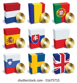 Software boxes with colors of national flags. Europe set 3