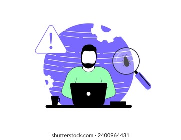 Software bug concept. Optimize and debug code, QA software testing and development, bug detection. Debugging tools code visibility and analysis for seamless user experience. Debugging Software icon