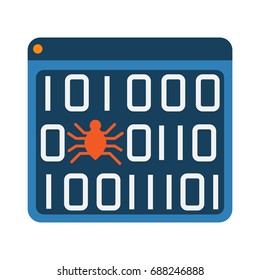 Software bug error virus in program binary code abstract icon. Software development and debugging concept illustration isolated vector. Transparent
