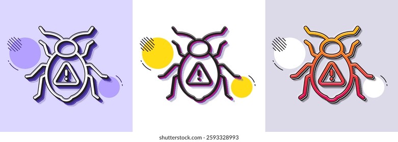 Software bug line icon. Halftone dotted pattern. Gradient icon with grain shadow. Cyber attack sign. Computer virus symbol. Line software bug icon. Various designs. Vector